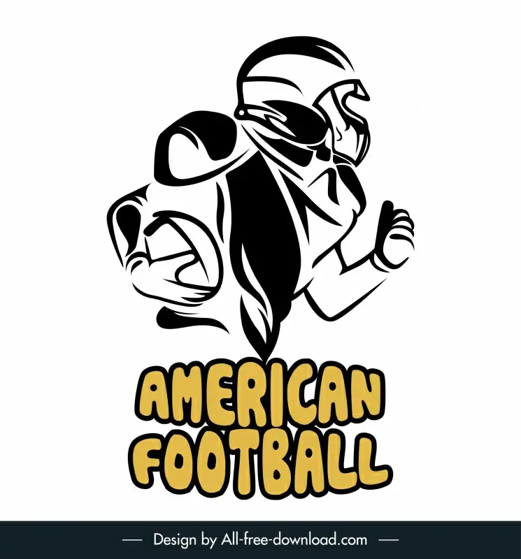 american football advertising banner black white dynamic player handdrawn sketch