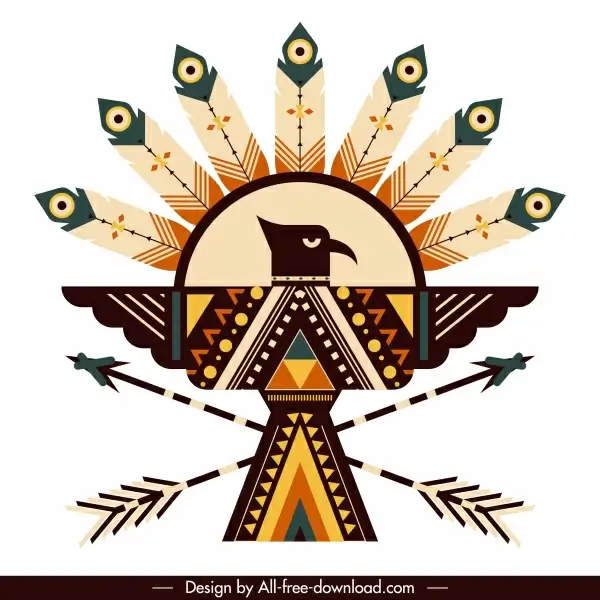 american indian symbol icon symmetric eagle feather arrows