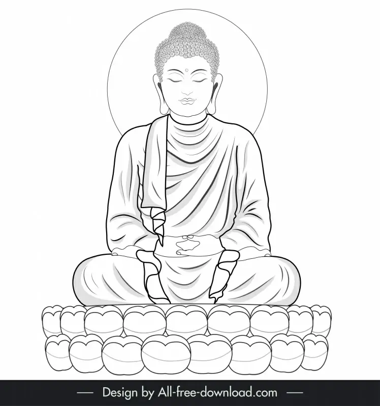 amitabha buddha illustration icon black white cartoon outline