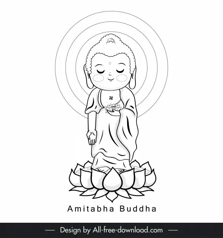 amitabha buddha illustration icon black white handdrawn outline
