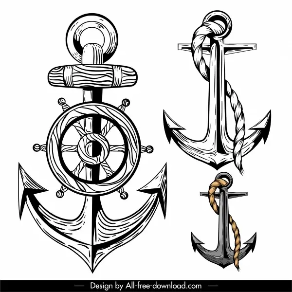 anchor icons classical handdrawn design