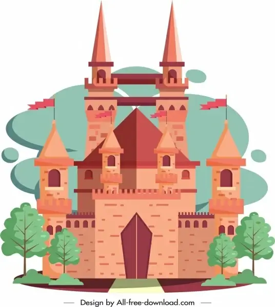 ancient castle icon classical brown design