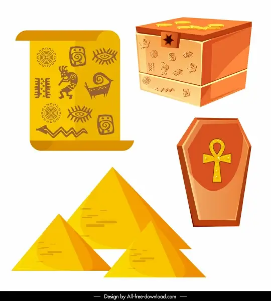 ancient egypt icons map treasure coffin pyramid sketch
