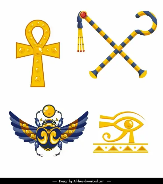 ancient egypt icons shiny colorful symbols sketch