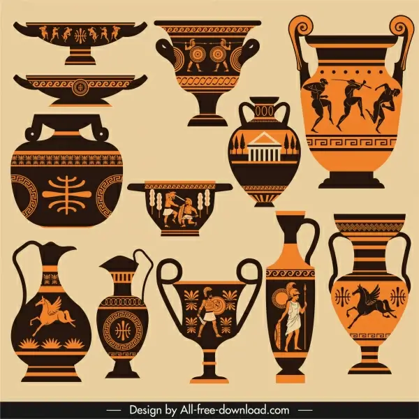 ancient greek design elements retro pottery sketch