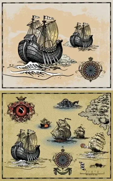 ancient sailing warships vector