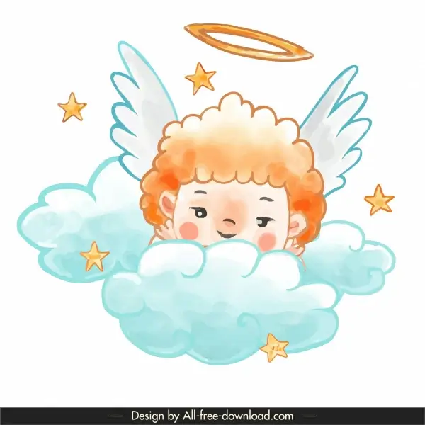 angel icon colorful classic handdrawn sketch