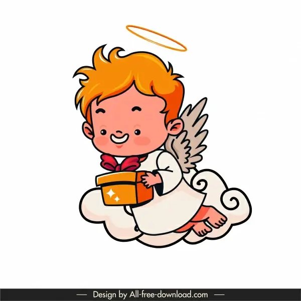 angel icon cute flying winged boy sketch