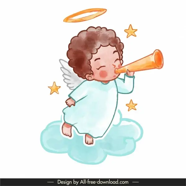 angel icon horn blowing sketch cute cartoon character