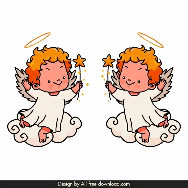 angel icons mockup sketch cute handdrawn cartoon characters