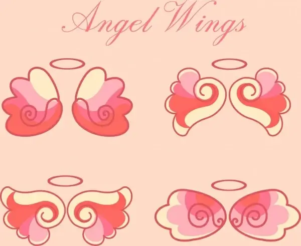 angel wings icons collection pink flat sketch
