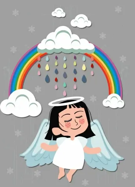 angle drawing cute girl rainbow cloud icons