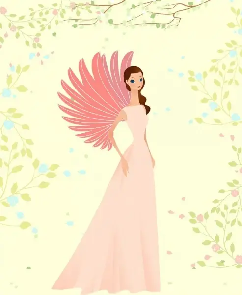 angle drawing elegant winged woman icon colored cartoon