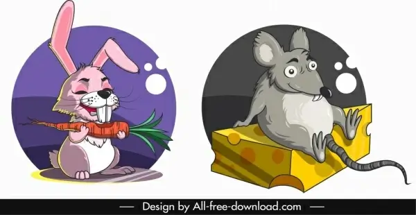 animal avatar templates cartoon rabbit mouse icons