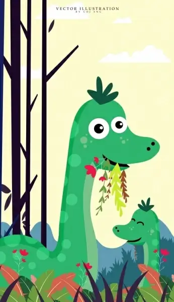 animal background green dinosaur icons cute cartoon