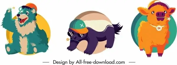 animal icons colored design cute cartoon sketch