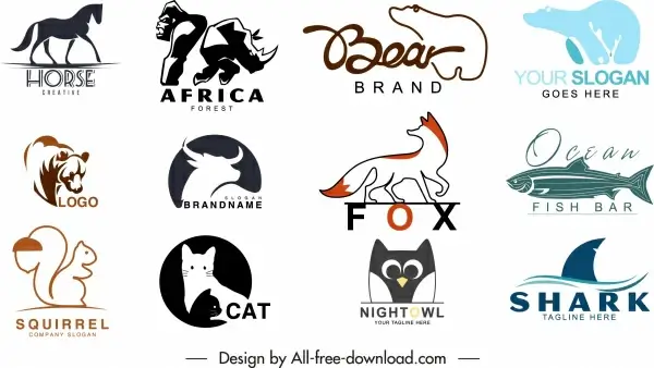animal logotypes templates flat handdrawn silhouettes sketch