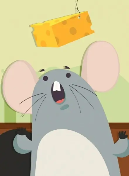 animal painting mouse eating cheese icon cartoon design