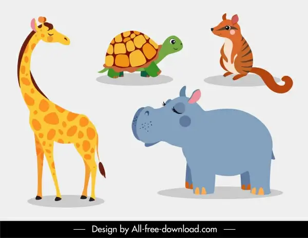 animal species icons cute cartoon sketch