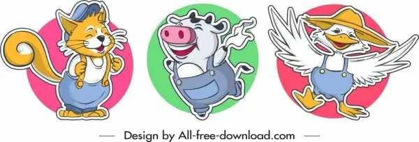 animal stickers templates cat pig duck icons