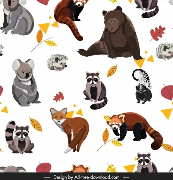 animals pattern bear fox raccoon squirrel koala icons