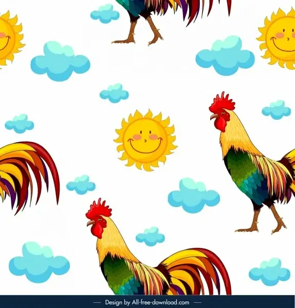 animals pattern rooster sun cloud icons repeating design