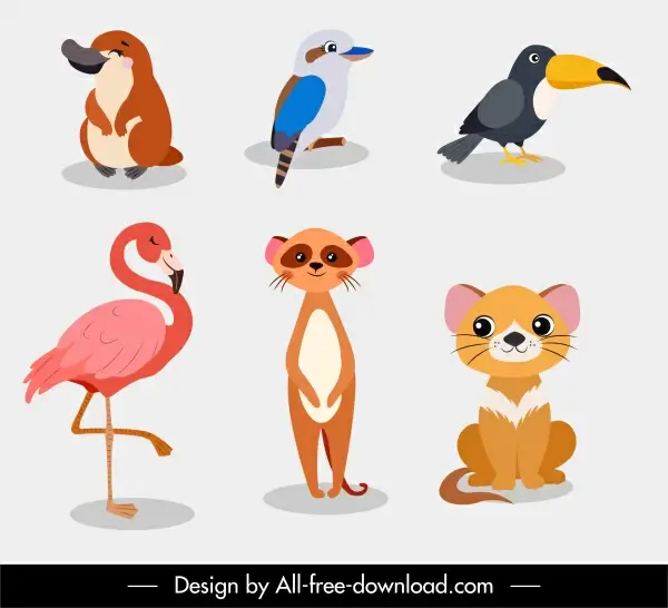 animals species icons colored cartoon sketch