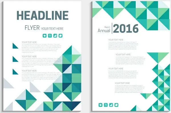 annual report flyer template with delusion triangles background