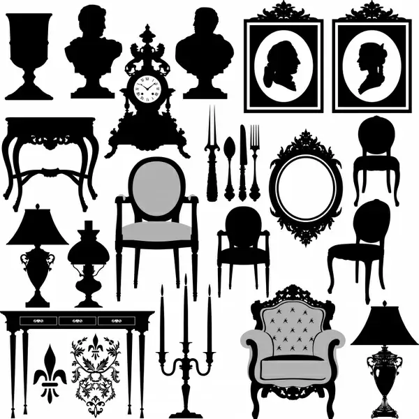 antique furniture icons elegant black silhouette decor