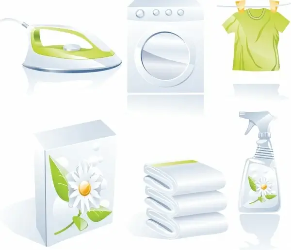 laundry work design elements shiny colored 3d icons