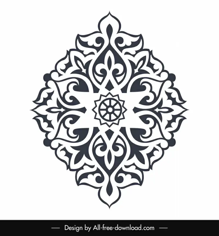  arabic decorative template flat black white symmetric curves outline