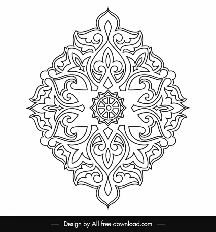  arabic decorative template flat black white symmetry shape outline