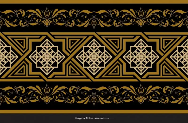 arabic floral seamless border template flat symmetric geometry leaves repeating 