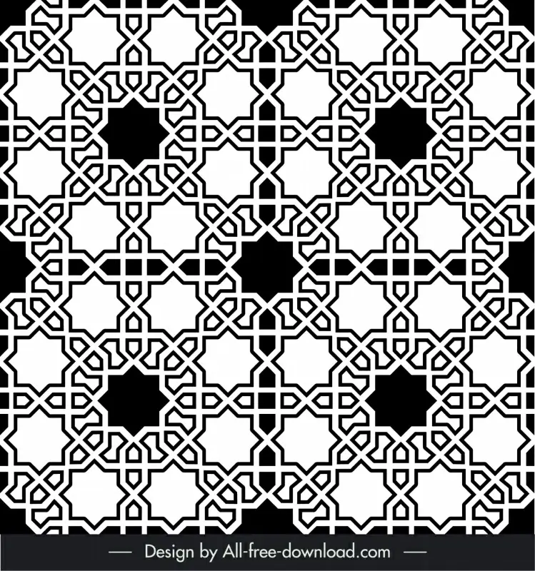 arabic pattern template flat black and white geometrical repeating sketch