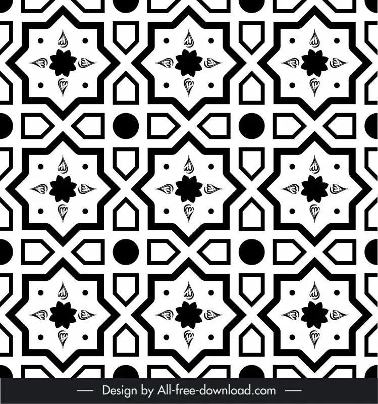 arabic pattern template flat black and white repeating symmetry flora outline