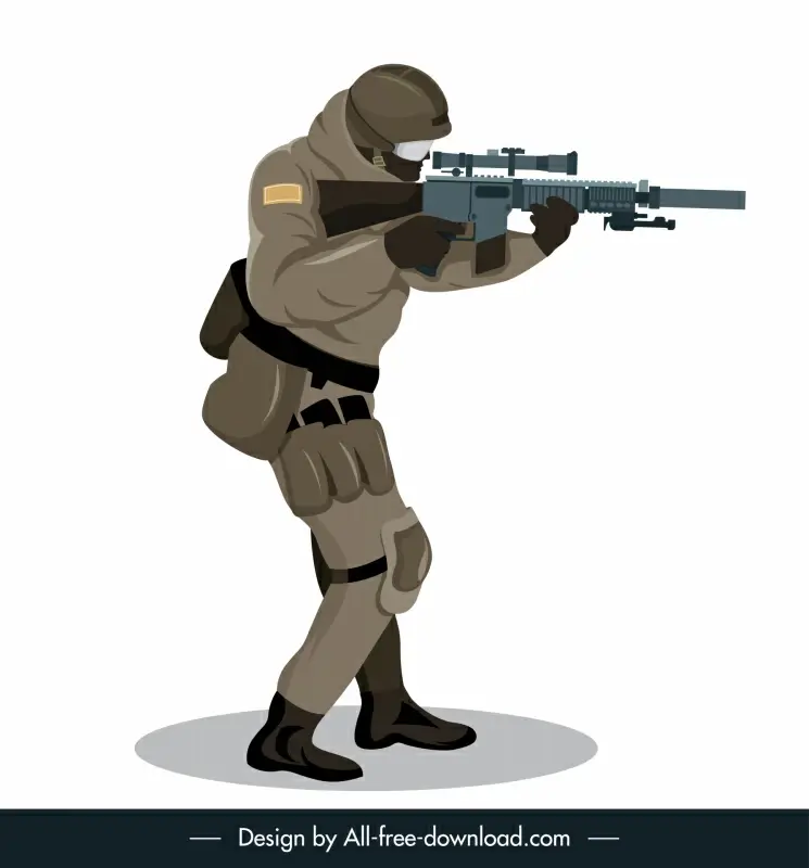 army warrior icon shooting gesture cartoon sketch