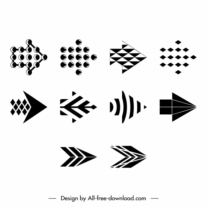 arrow icon sets collection flat black white geometric outline