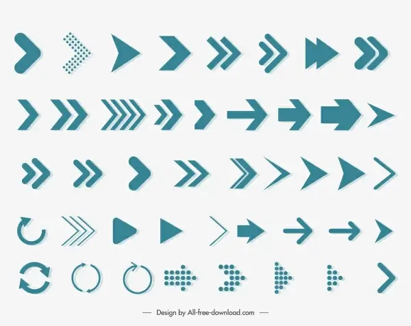 arrow signes icons collection flat shapes sketch