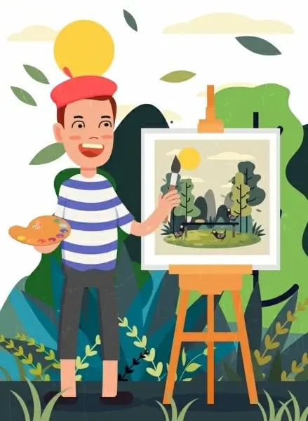 artist work drawing painter painting icons colored cartoon