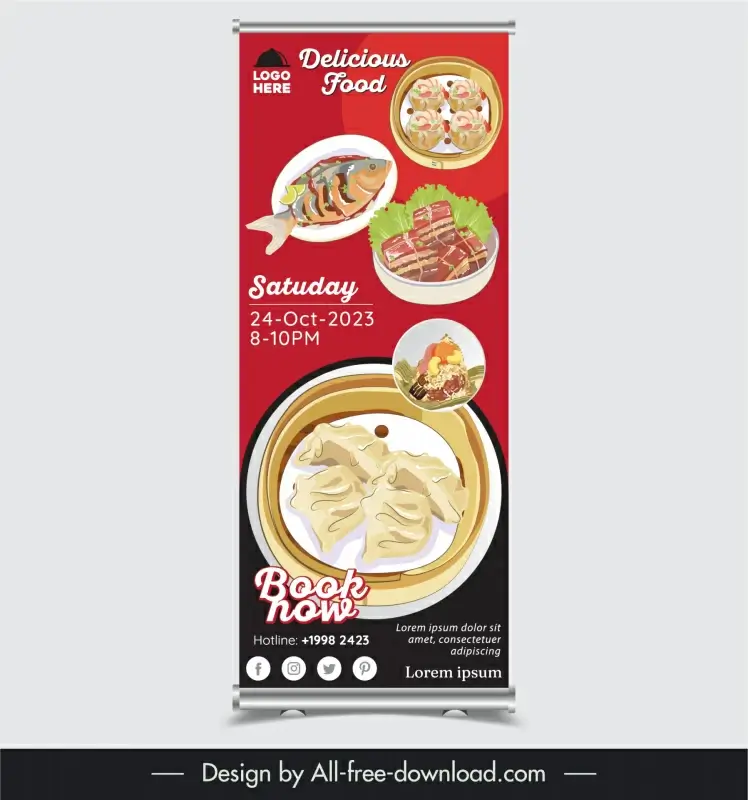 asian restaurant roll up banner template elegant food elements