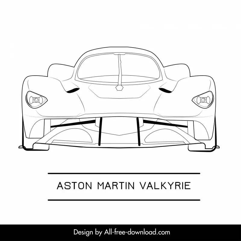 aston martin valkyrie car model advertising template flat symmetric black white front view outline