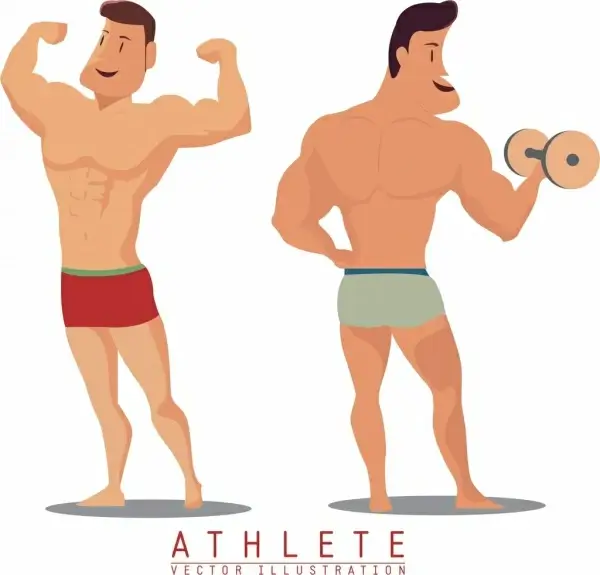 athlete icons colored cartoon design