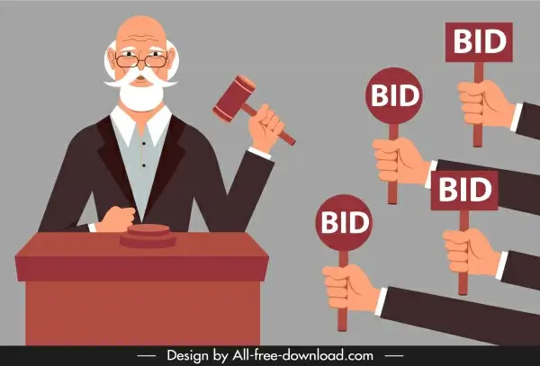 auction court painting arbitrator raising hands sketch