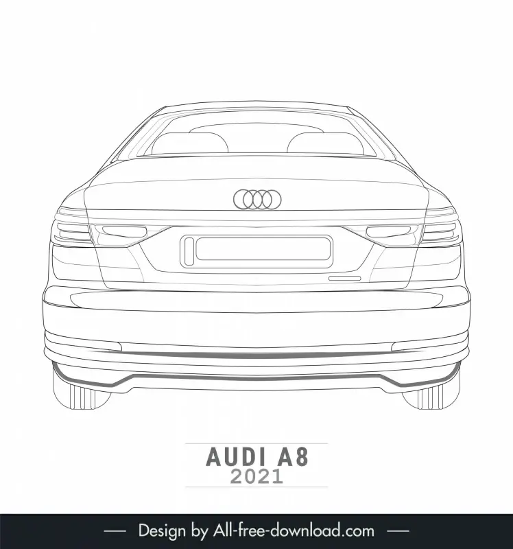 audi a8 2021 lineart template flat black white handdrawn back views outline