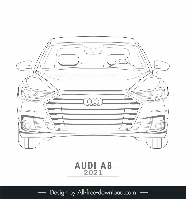 audi a8 2021 lineart template flat black white handdrawn front views outline