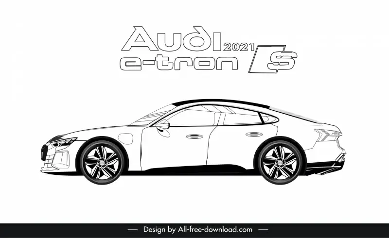 audi e tron 2021 car model icon flat black white side view sketch