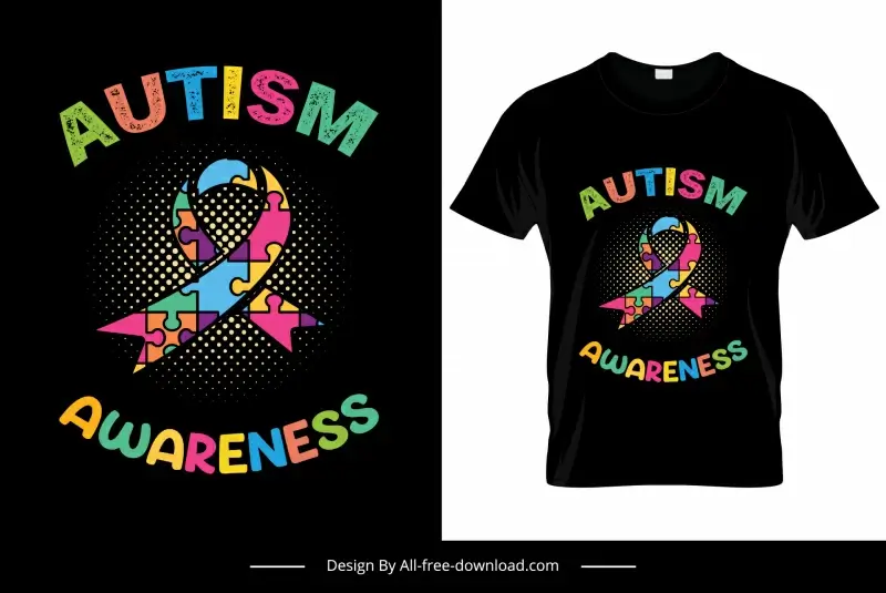 autism awareness tshirt template colorful puzzle joints shapes sketch
