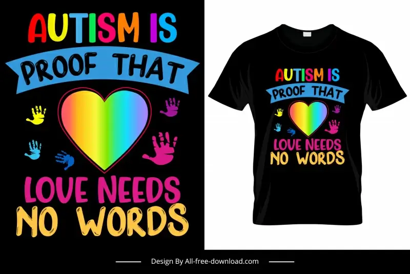 autism proofs that love needs no words quotation tshirt template colorful texts heart hands ribbon decor