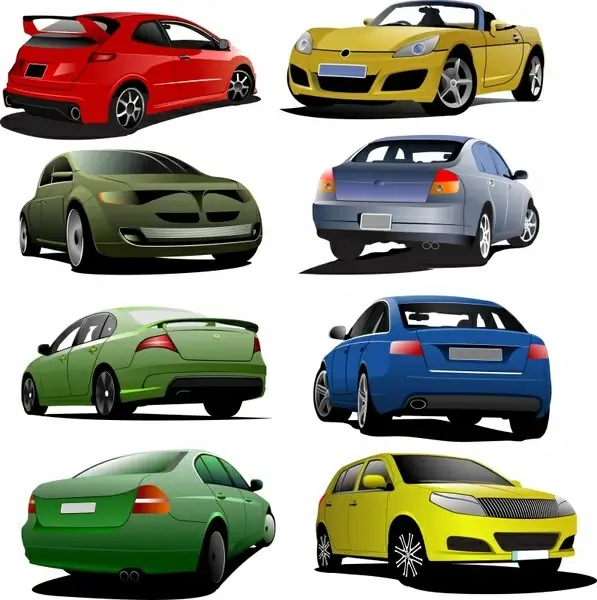 automotive icons colored modern 3d design