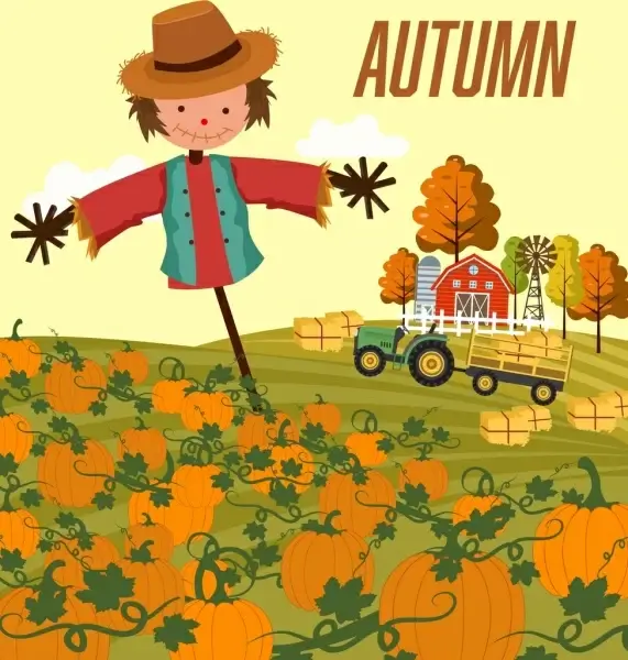 autumn background pumpkin farm dummy icons cartoon design